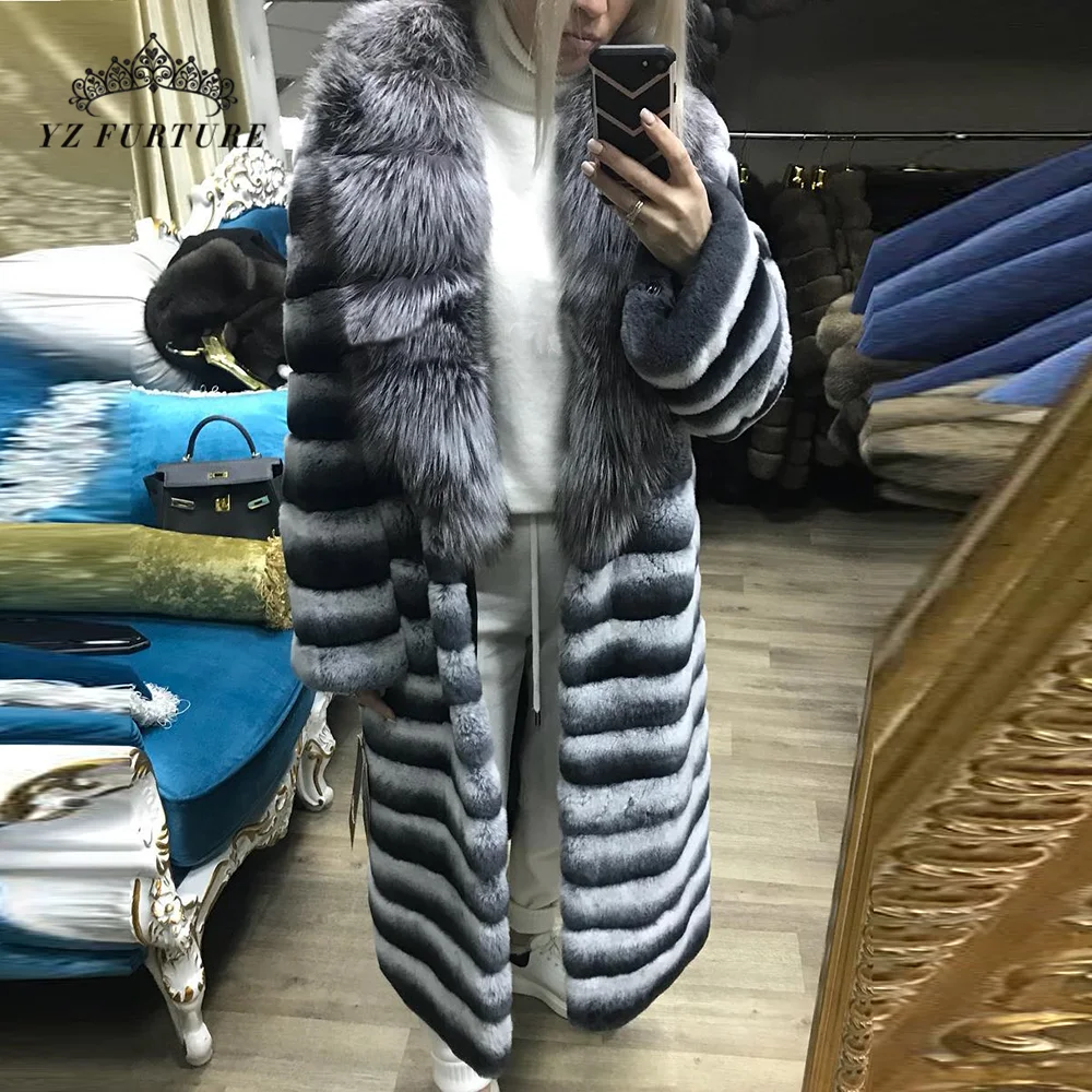 Лидер продаж, Женское пальто из натурального меха кролика рекс высокого качества, натуральный мех кролика Рекс шиншилла, зимняя куртка 110 см
