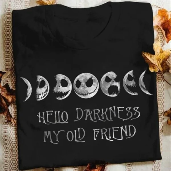 Skeleton Face Moon-Camiseta de algodón con estampado de Hello Dark para mujer, ropa para Parte Superior Femenina, Estilo vintage, gótico