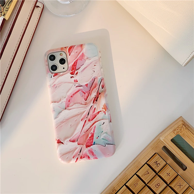 Розовый чехол для телефона с мраморным рисунком маслом для iphone 11promax XR X, чехол для iphone 8, 7 Plus, задняя крышка, мягкие чехлы IMD с кольцом