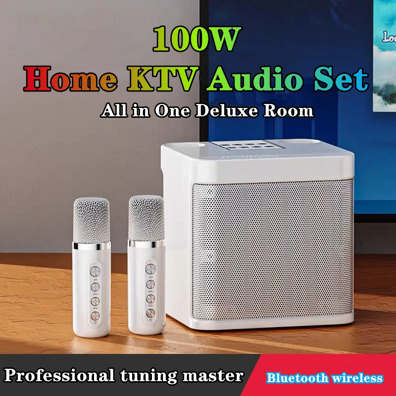 US $58.51 - 64.67 New high-power portable professional karaoke dual microphone bluetooth speaker smart external karaoke equipment caixa de som