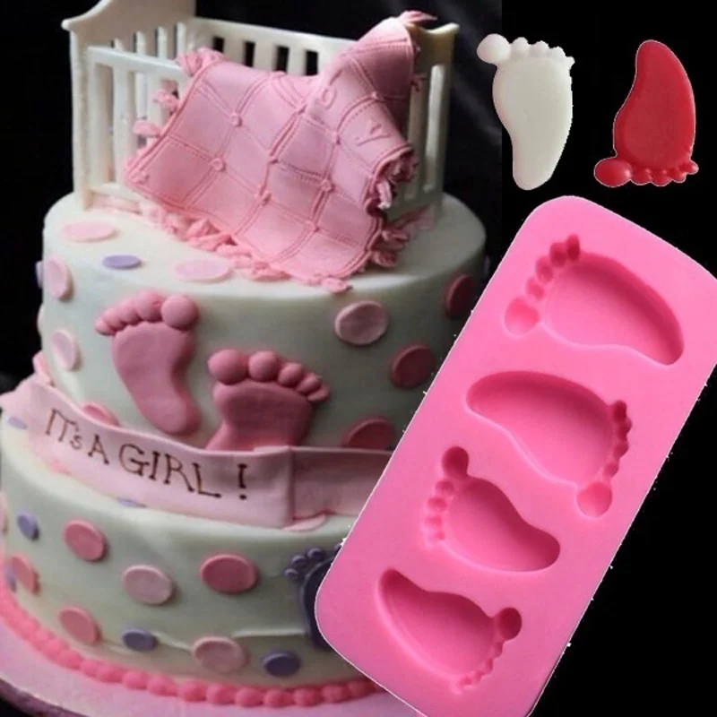 

1PC Baby Shower Party Cake 3D Baby Foot Candle Soap Mold Fondant Cake Decorating Candy Chocolate Mould Topper for Child Birthday
