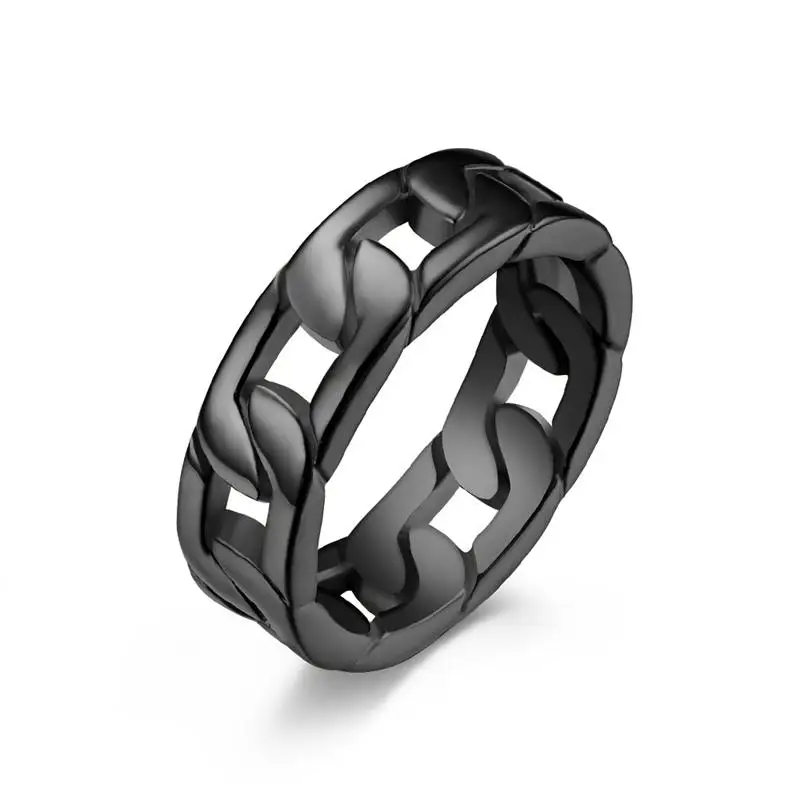 Chain Ring for Men Women Chic Minimalist Stainless Steel Hollow Out Rings Wedding Band Elegant Dainty Jewelry Couples Gift 