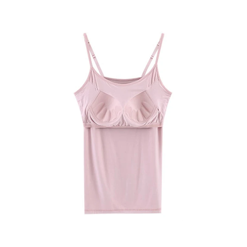 Women Tank-Top Built-in Bra Padded Push-Up Stretchable Modal Tops Camisoles Tube Vest Sleeveless Sexy Casual Korean SA0764
