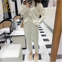 SMTHMA High Quality New Winter Women Cashmere Sweater Two Piece knitted Sets Tracksuit 2025 Fashion Sweatshirts Sporting Suit 1