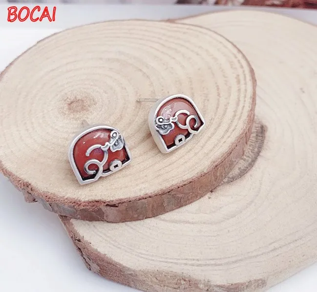 

Серьги «Слоник» из серебра 999 пробы с южным красным агатом
