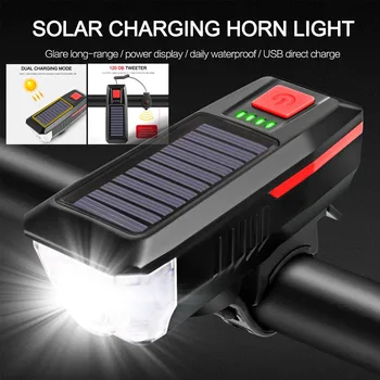 

2000mAh Solar/ USB Charge Bike Headlight T6 LED Bike Light Waterproof Bicycle FlashLight Riding Cycling Front Lamp With Horn