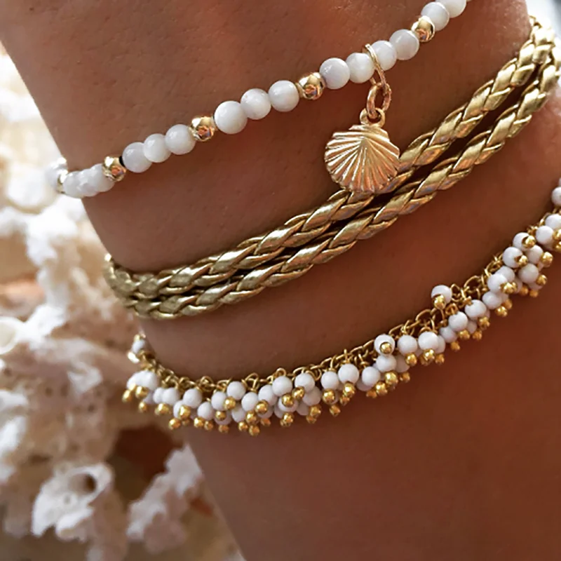 

Tocona White Beaded Scallop Boho Rope Anklets for Women Multi-layer Chain Charm Anklet Foot Bracelet Jewelry Tobillera 8408