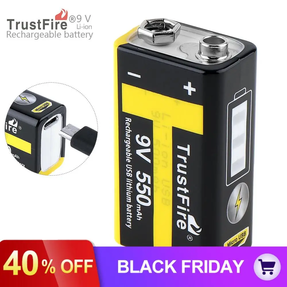 TrustFire 550 мАч 9 В батарея USB перезаряжаемая литиевая батарея с предохранительным клапаном Светодиодный индикатор для микрофона мультиметра