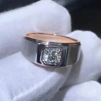 

1 Carat 18K White Rose Gold Moissanite Diamond Ring Round 2 Color Classic Wedding Party Engagement Anniversary Ring Men VVS