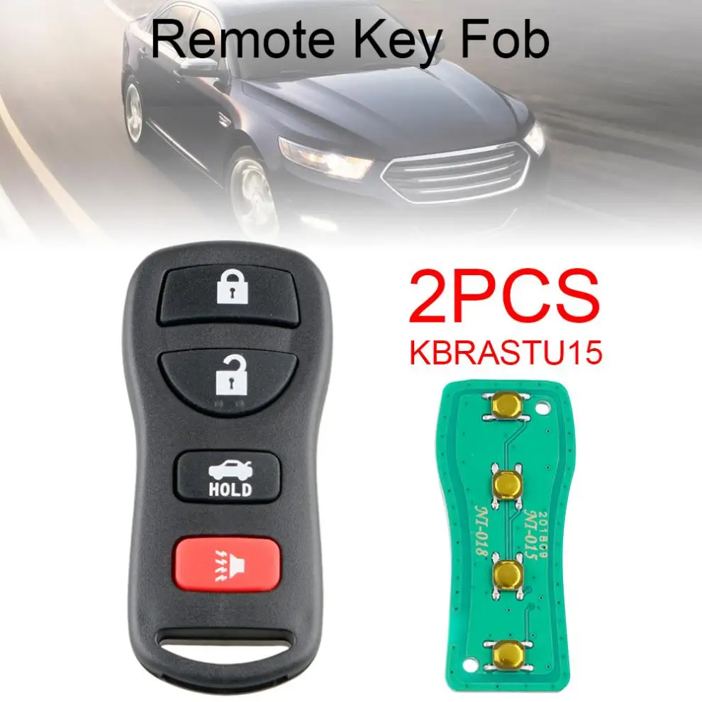 

2pcs 315Mhz 4 Buttons DurablePortableCar Remote Key Fob KBRASTU15 / CWTWB1U733 with electronics and battery Fit for Nissan