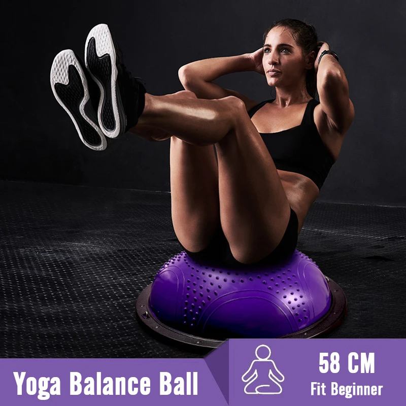58cm Yoga Balance Ball Gym Workout Pilates Half Exercises Training Fitball With Strings & Pump | Спорт и развлечения