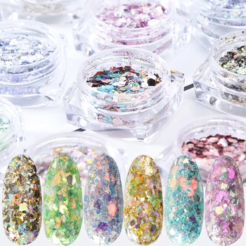

12pcs Sparkly Mermaid Flake Nail Glitter Paillette Metallic Colorful Gradient Pigment Dust Slice Manicure Accessory BEDJ01-12-1