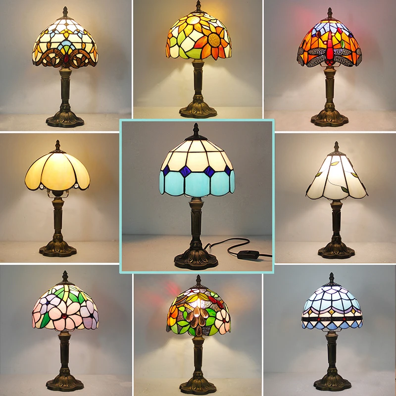 Tiffany Mediterranean LED Desk Lamp Retro E27 US Vintage Baroque Stained Glass Home Decor Bedroom Bedside Nightstand Table Light