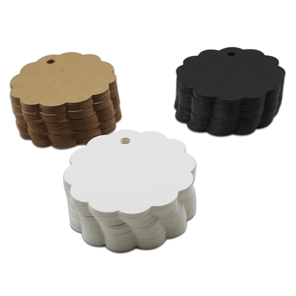 

2000Pcs/Lot 6*6cm Kraft Paper Party Gift Label Wish Greetings Card Circular Scalloped Blank Tags Label Clothing Price Hang Tag