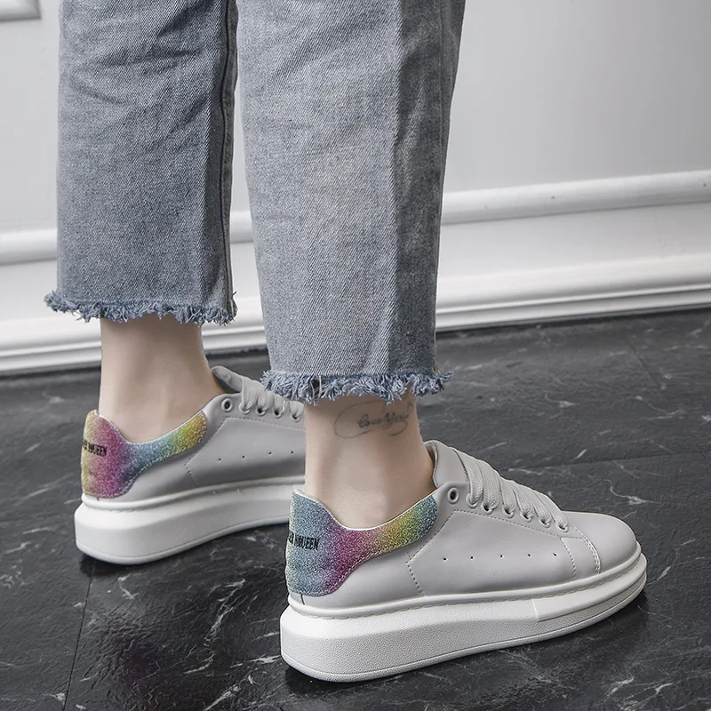 

2019 New Style High Version Genuine Leather Colorful McQueen White Shoes Women's Korean-style Thick Bottomed Athletic Shoes Vers