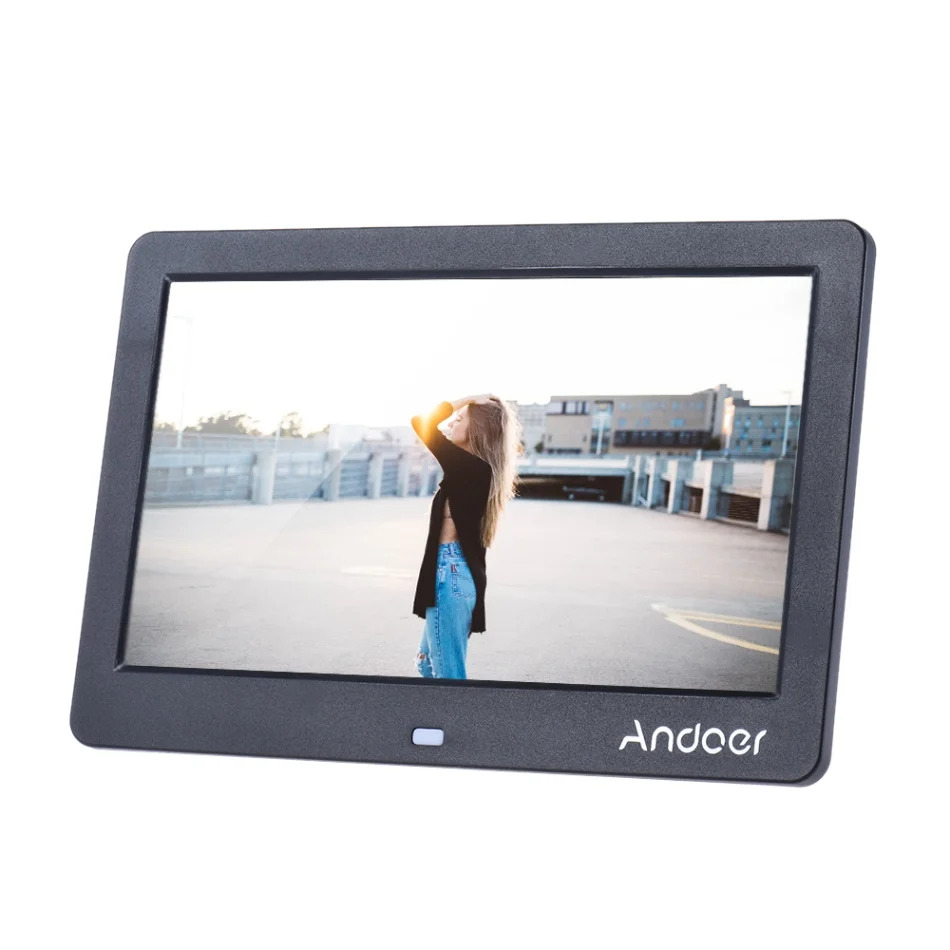 Andoer 1" широкий экран HD светодиодный цифровой фоторамка с высоким разрешением 1280*600 с пультом дистанционного управления Поддержка нескольких языков - Цвет: Черный