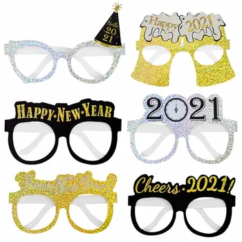 

6pcs Happy New Year 2021 Glitter Paper Glasses For Adult Kids Christmas Funny Glasses Frame Cheer New Year Eve Party Photo Props