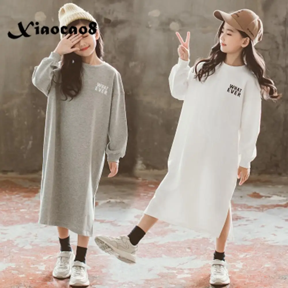 Новые осенние детские платья для девочек от 3 до 15 лет, хлопковое повседневное длинное платье с надписью одежда для малышей платья для мамы и дочки