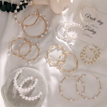 

KISSWIFE Pearl Hoop Drop Earrings For Women Circle Earring Fashion Jewelry Geometric Earing
