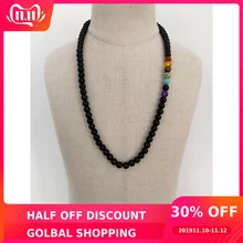 Колье 7 ожерелье чакры мужчины черный оникс 6 мм 8 мм бусы ожерелье для женщин мудрый натуральный камень воротник hombre бисерные ювелирные изделия Шарм