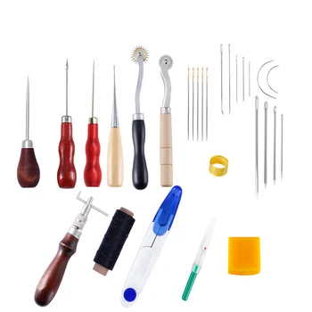 

LMDZ DIY Leather Craft Tool Set Kit Hand Sewing Stitching Punch Carving Work Saddle punching Cutting tool Shoemaker Repair Tool