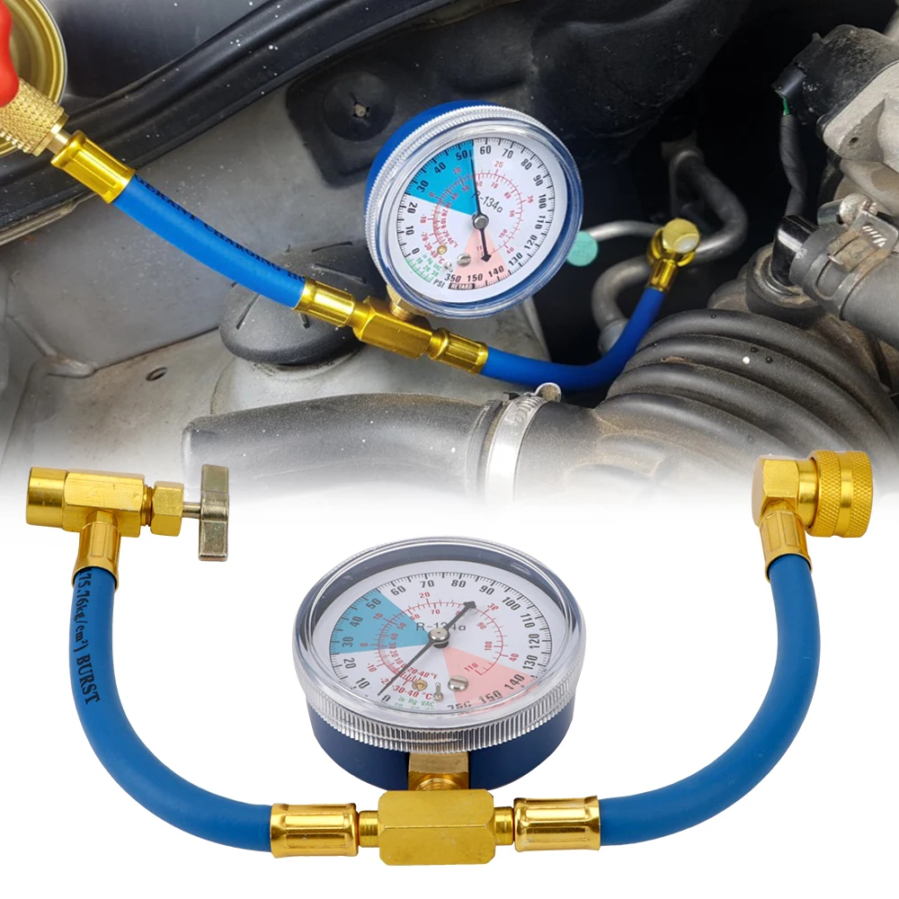 R134a Air Conditioning Freon Recharge Hose Measuring Gauge Set Car Air