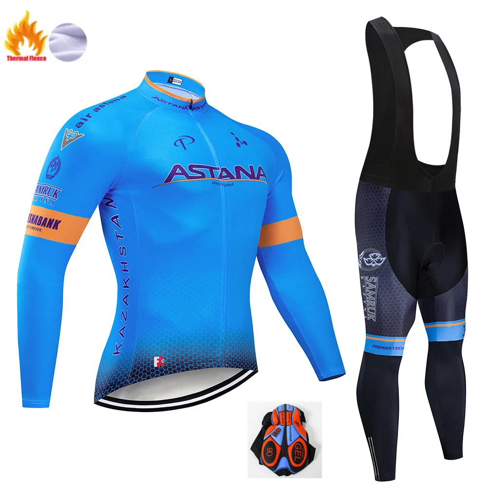 Флуоресцентный зеленый Астана Ropa Ciclismo Invierno Зимний Велоспорт Джерси термальный флис с длинным рукавом Велоспорт одежда Набор велосипед одежда