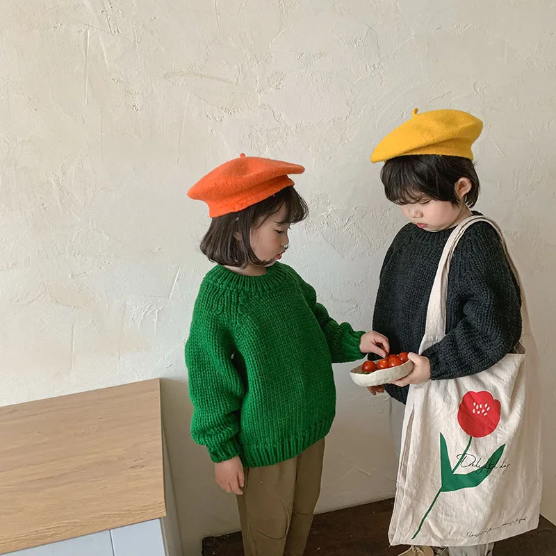 Kids Solid Sweater for Brothers and Sisters Korean Outwear