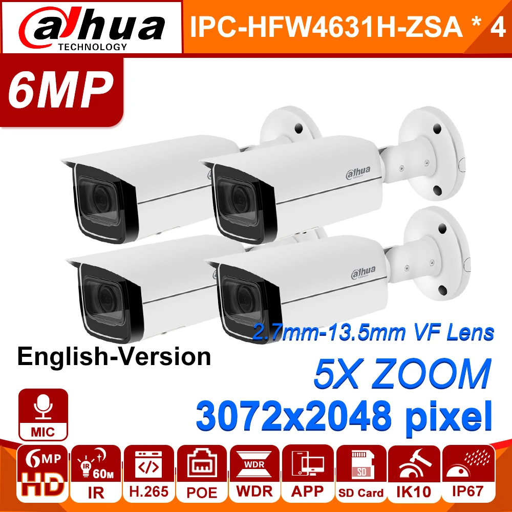 

Wholesale Dahua 6MP IP Camera IPC-HFW4631H-ZSA Upgrade From IPC-HFW4431R-Z 4Pcs/lot With Built-in Micro SD Card Slot PoE 6MP