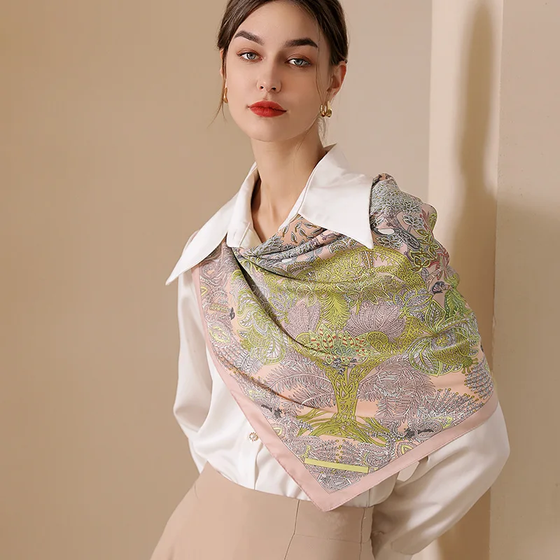 Summer Luxury Brand Silk Scarf Square Women Shawls And Wraps Fashion Office Small Hair Neck Hijabs Foulard Scarves 90*90cm 2