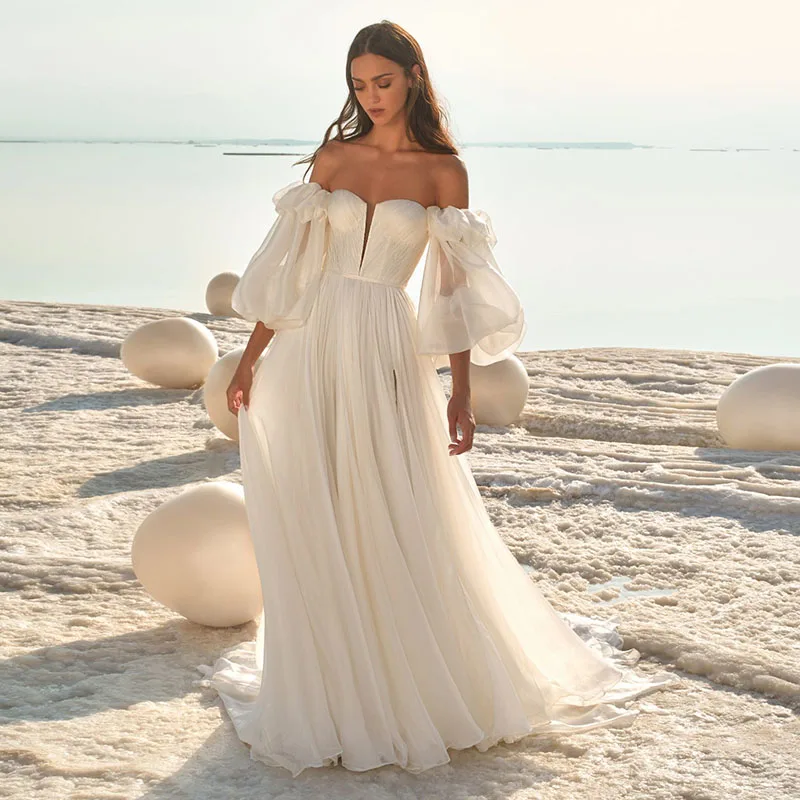 

Eightale Beach Wedding Dresses Off the Shoulder Puff Sleeves Bohemian Wedding Gowns Bridal Dress vestidos boho hippie chic