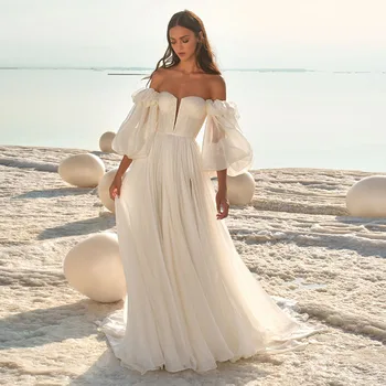 

Eightale Beach Wedding Dresses Off the Shoulder Puff Sleeves Bohemian Wedding Gowns Bridal Dress vestidos boho hippie chic