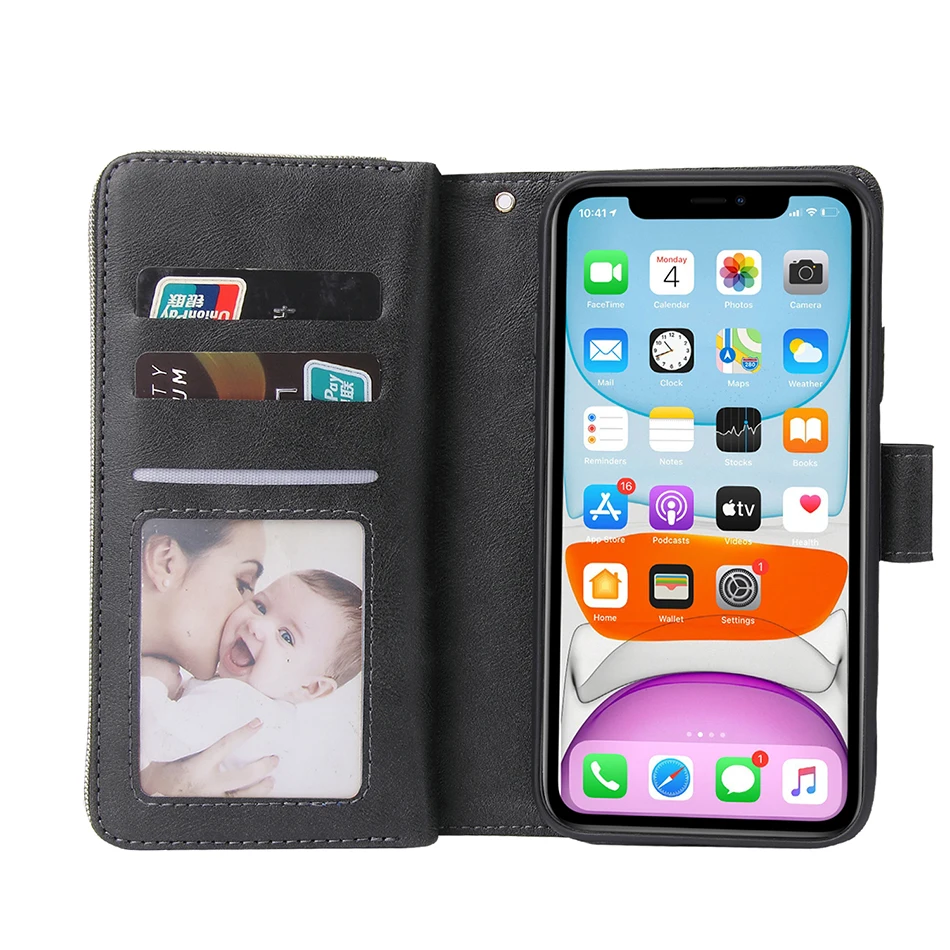 Ultra Thin Zipper Cover For iPhone 13 Mini Case iPhone 6 6S Plus 7 8 X 10 XR XS Max 11 12 iPhone11 Pro Max SE 2020 Stand Fundas iphone 12 pro max wallet case