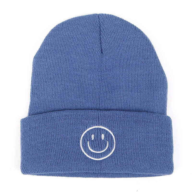 Cute Smile Crochet Knit Cap Beanie 2019 Autumn New Solid Warm Skullies Beanies Caps Female Knitted Hat Ladies Girls Winter Hats rolled up skully hat