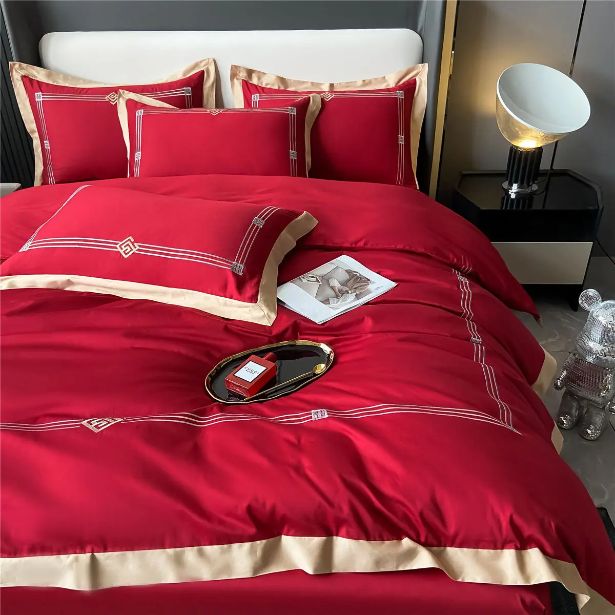 OLOEY Bedding set Egyptian cotton 100S Phnom Penh duvet cover flat sheet pillowcases Soft bed sets Embroidery