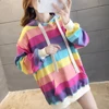 Lazy Hoodie Boyfriend Harajuku Oversized Xxl Baggy Sweatshirt Rainbow Stripe Poleron Mujer 2022 Cute Korean Clothes Pocket Women ► Photo 1/6