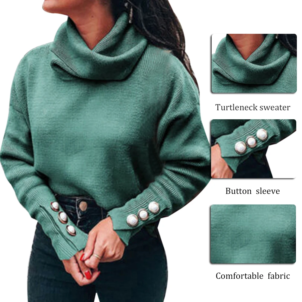 Водолазка, свитера, Женский пуловер, Свитер оверсайз, на пуговицах, женский джемпер, плюс свитер, зеленый, синий, Повседневный свитер, джемпер