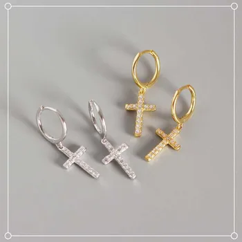 

Classic Cubic Zircon Cross Clip On Earrings 925 Sterling Silver Dangle Earrings For Women Korean Style Earring Party Gifts