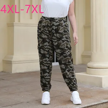 

New 2020 spring autumn plus size pencil pants for women loose casual camo elastic waist long trousers with belt 4XL 5XL 6XL 7XL