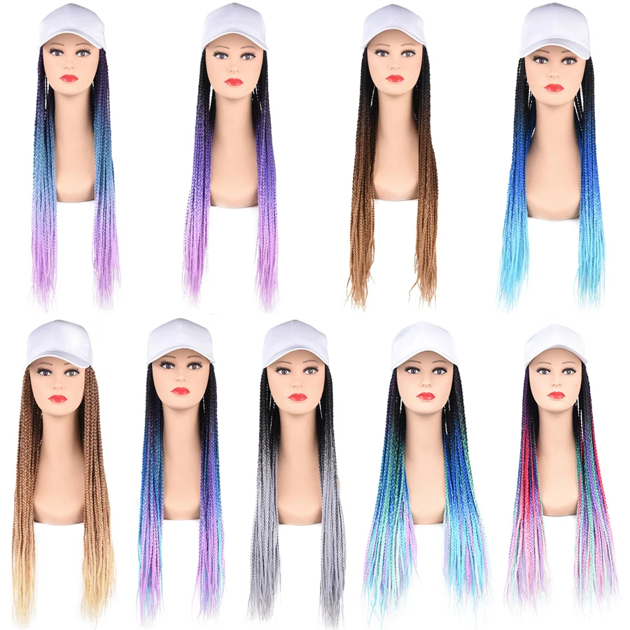 TOMO 24 Inch Long Synthetic Baseball Cap Wig with Braided Box Braids Wigs For Afro Black Women Daily Wear Hat Wig with Braids