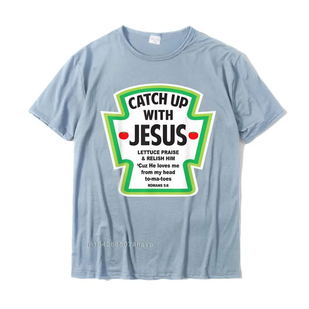 Casual T Shirt Comics Short Sleeve Funny Round Neck 100% Cotton Fabric Tops Shirt Printed Sweatshirts for Men Thanksgiving Day Catch up With Jesus Funny Christian Faith T-Shirt__2035. light