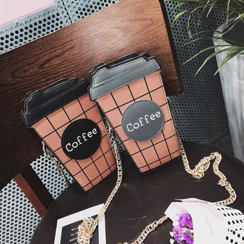 

New Cartoon Cute Coffee Cup Small Bag Mobile Phone Diagonal Bag Chain Fashion Women's Bag