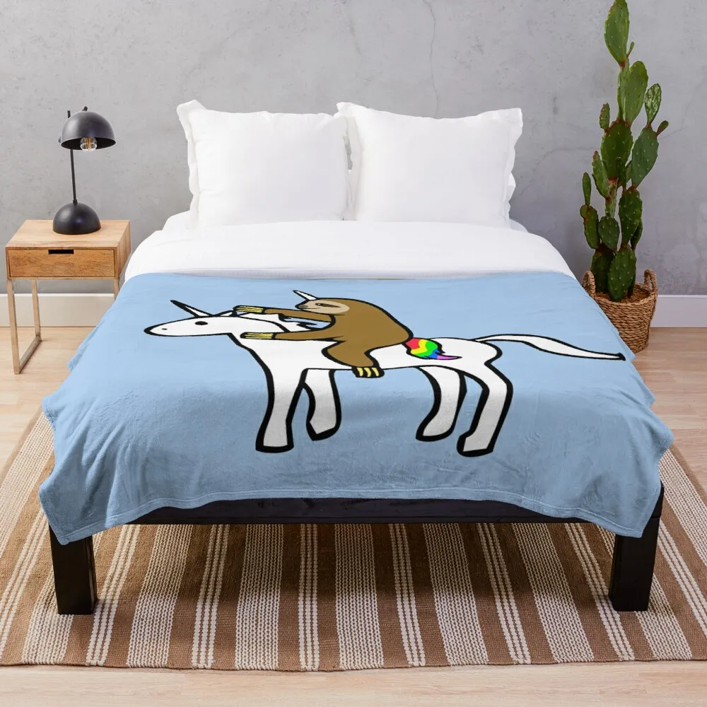 Slothicorn Riding Unicorn Throw Blanket Fleece for Beds Thick Quilt Fashion Bedspread Sherpa Adults Kids | Дом и сад