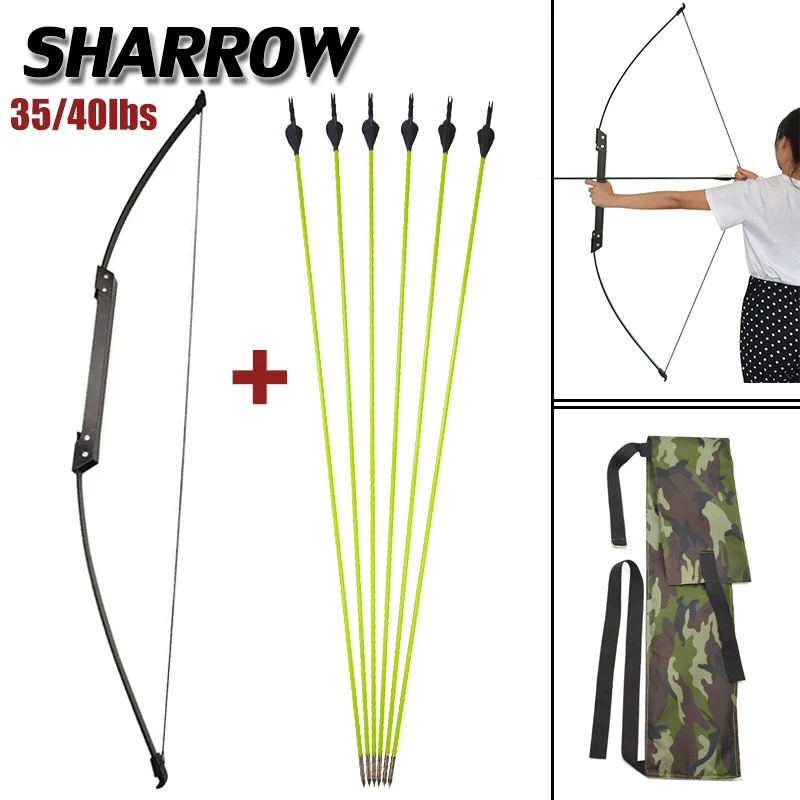 40lbs bow and arrow 35/40lbs стрельба из лука изогнутый лук прямо со стильным бантиком набор из стекловолокна стрелка подростков выстрел тренировочный лук Спорт на открытом воздухе Принадлежности для охоты - Цвет: 40lbs bow and arrow