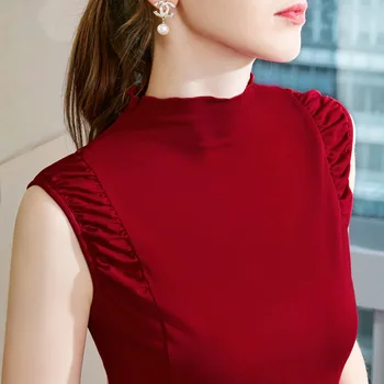 

New Arrival 2020 Women's High Street Fashion Ruffles Neck Sleeveless Cotton Vest Tops Ladies Sexy Slim T Shirt Female Tank Tops