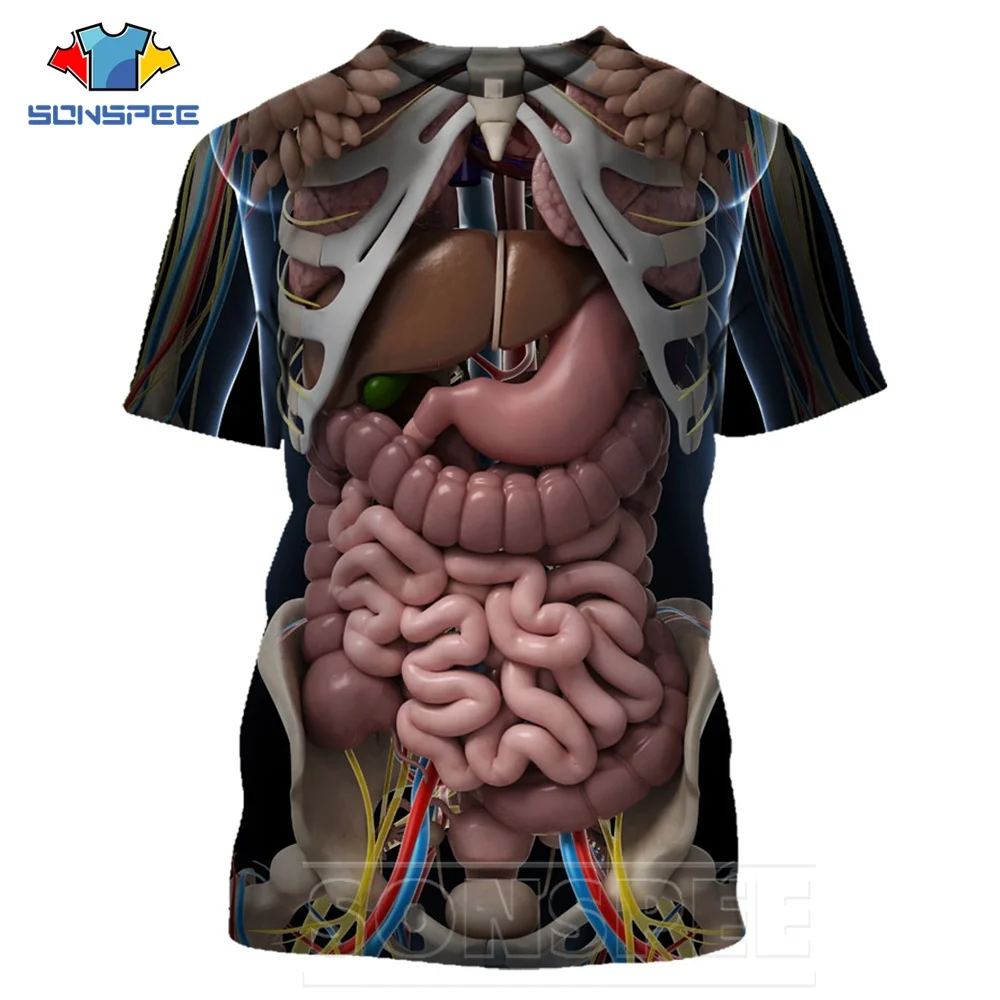 トップス 00s Human Body Anatomy Link Print Tee 3d Print Cosplay Male Skeleton Internal Organs Tshirt