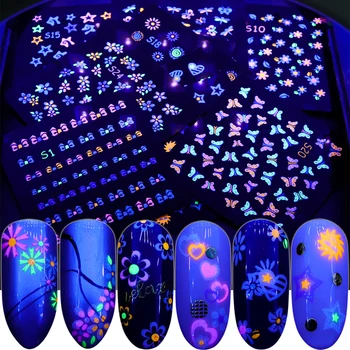 

24pcs Fluorescent Color Light Absorption Stickers Glowing Foils Butterfly Flower Star Slider Glow in the Dark Decal SAS1-24