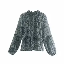 Женская винтажная блузка с принтом пейсли и цветочным принтом, повседневная женская блузка с расклешенными рукавами, шикарные Блузы с оборками, женские топы LS4214