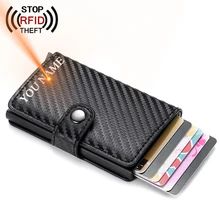 וו גברים אשראי כרטיס בעל RFID חסימת עור מפוצל אוטומטי עסקים מזהה כרטיס מחזיק אלומיניום מתכת גברים ארנק לכרטיסים(China)