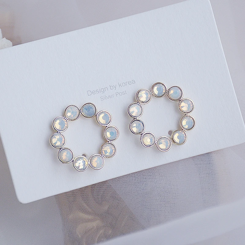 Korean Fashion Round Gemstone Circle Women Earring Romantic 14K Real Gold High Quality Simple Stud Earrings Jewelry Pendant - Image 6